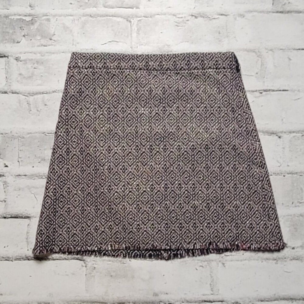 Mango Gold Fleck Tweed Mini Skirt Raw Hem Textured Chic Size 2